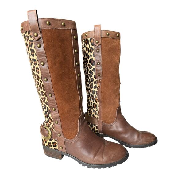Steve Madden Denmar Studded Leather leopard print Brown Boots size 7 - Picture 2 of 14